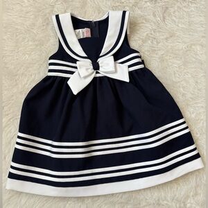 Jessica Navy & White Nautical Sailor Bow Formal Toddler Dress